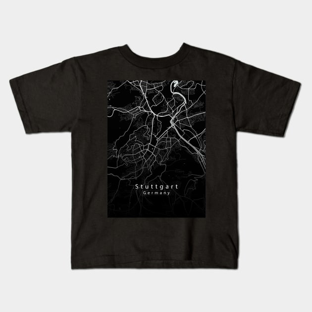 Stuttgart Germany City Map dark Kids T-Shirt by Robin-Niemczyk